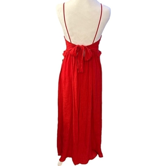 Zara Red Maxi Dress Spaghetti Straps Ruffle Detail Bow Tie Open Back Small - Picture 7 of 13